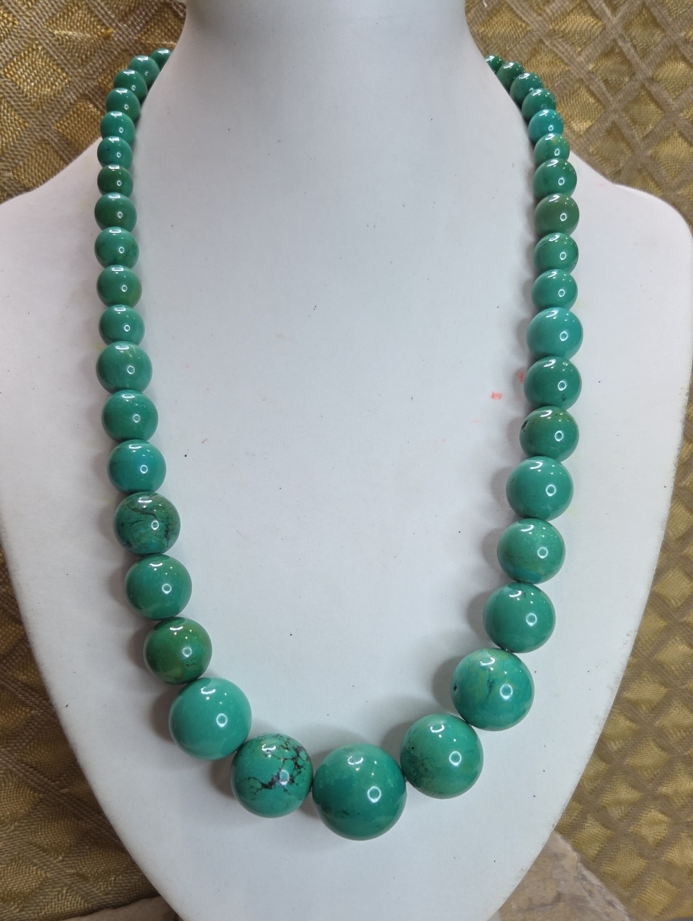 Sterling Silver Genuine Green Turquoise Beaded Necklace